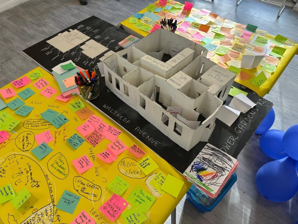 Building model and post-it notes