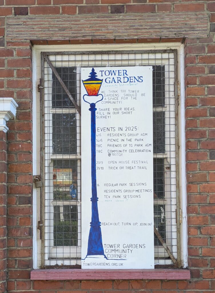 Events listing board for Tower Gardens Estate